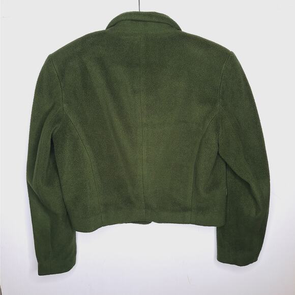 VTG 90s Express Tailleur Compagnie Cropped Blazer Jacket S Bottle Green Fleece - Picture 11 of 11